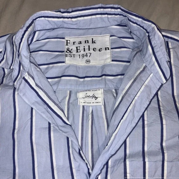 FRANK & EILEEN Joedy Button Down Women XS Blue Striped Cotton Woven In Italy - Picture 2 of 12